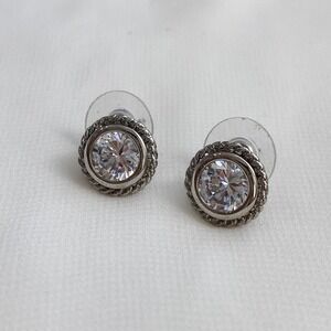 VTG Silver Twist Halo Diamond Earrings